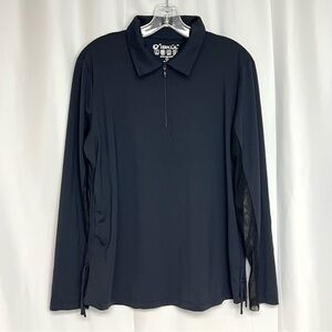 IBKUL Black Long Sleeve Golf Shirt Top UPF 50 1/4 Zip Women's Size XL